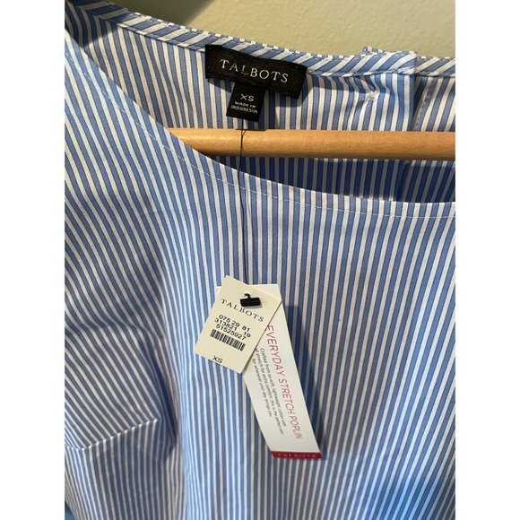 NWT Talbots Women's Smock Top, XS. Light Blue with White Stripes - Picture 3 of 3